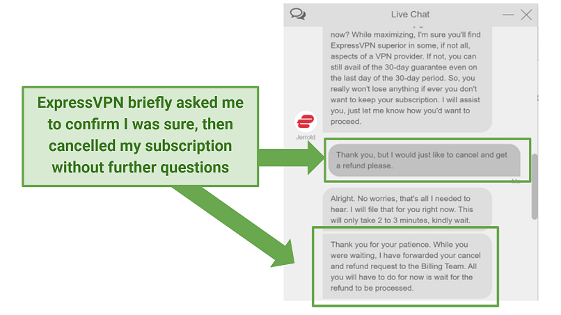 Screenshot of ExpressVPNs refund policy