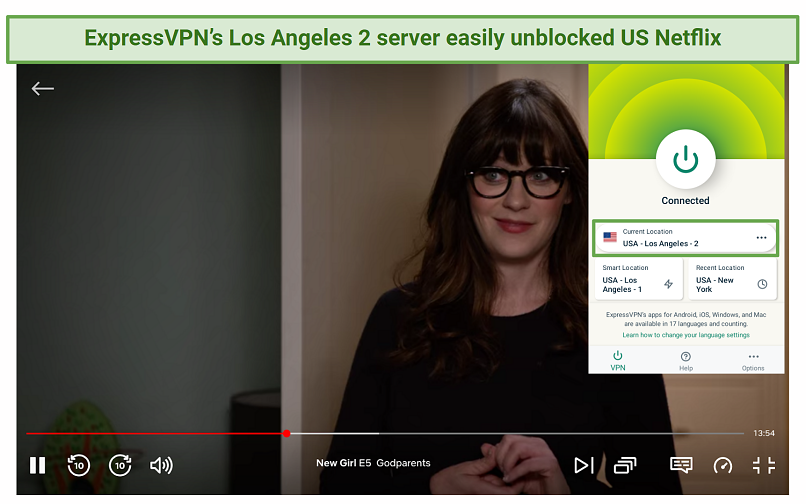 Screenshot of ExpressVPN unblocking US Netflix