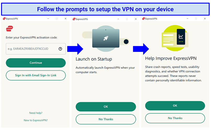 Screenshot of ExpressVPN's setup options