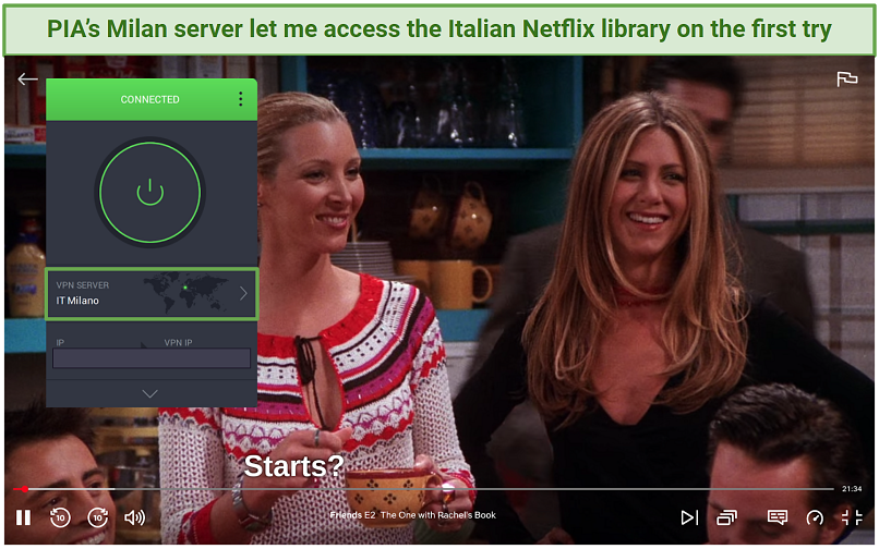 Screenshots of PIA's Italian server accessing Netflix