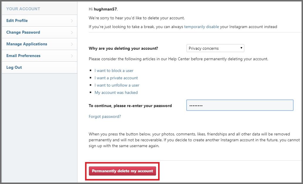 Permanently Deleting Instagram - Delete My Account