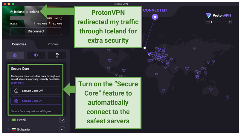 Screenshot of the Proton VPN app using