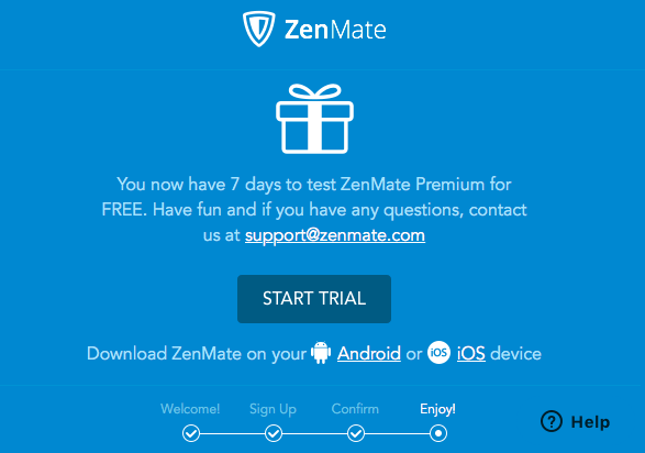 screenshot of ZenMate's trial page