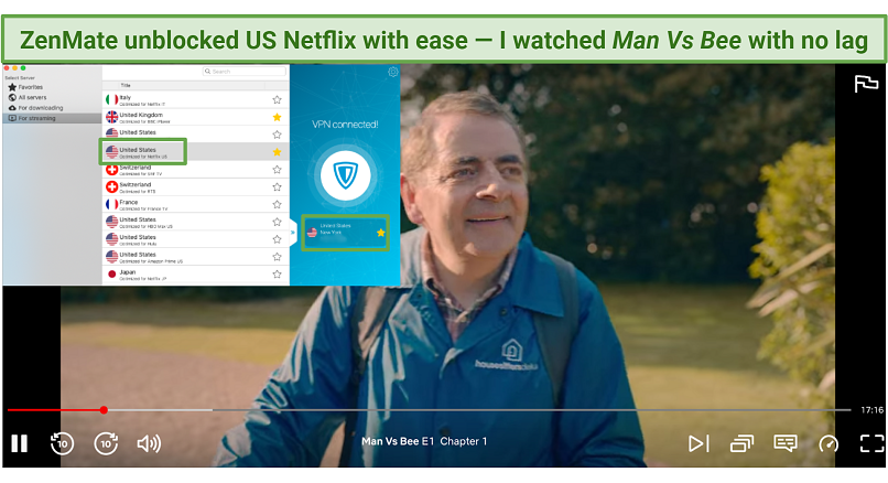 Screenshot of Zenmake unblocking US Netflix