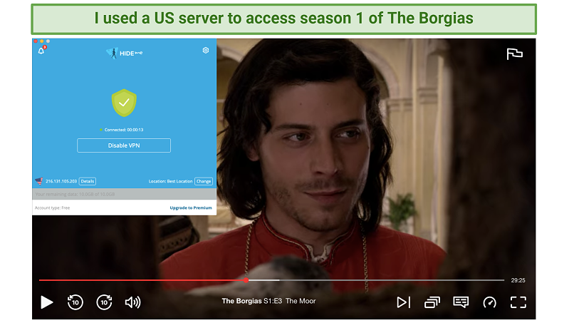 Screenshot of hideme unblocking Netflix US