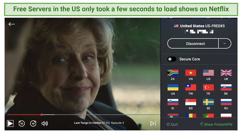 Screenshot of protonVPN unblocking Netflix US