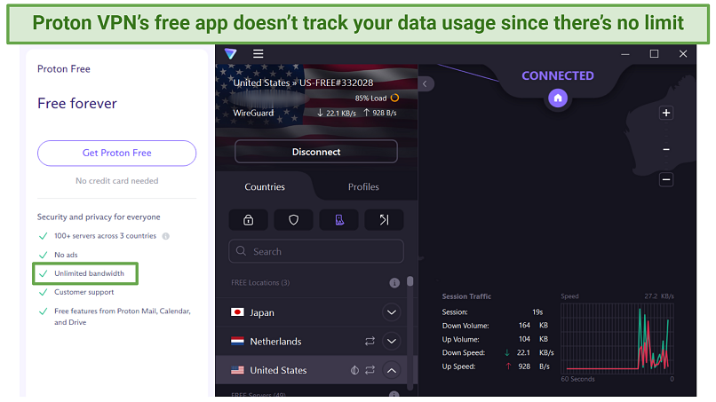 Skærmbillede af proton VPN