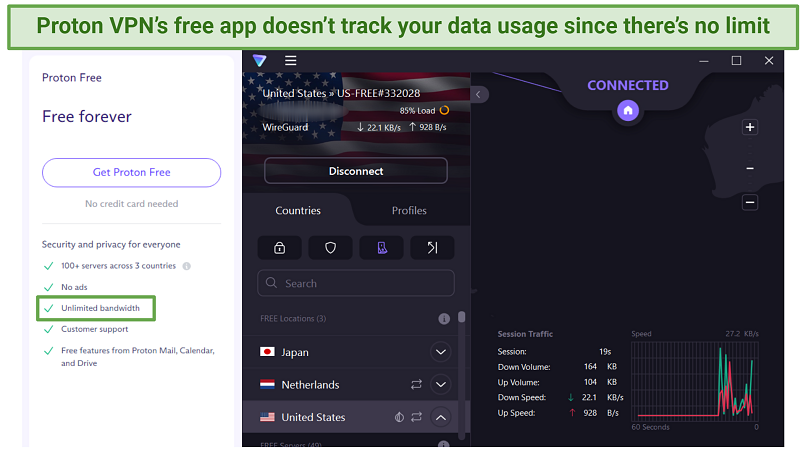 Capture d'écran de Proton VPN