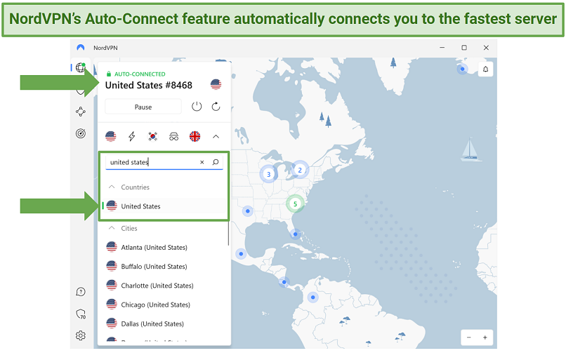 Screenshot showing NordVPN's easy-to-use app interface