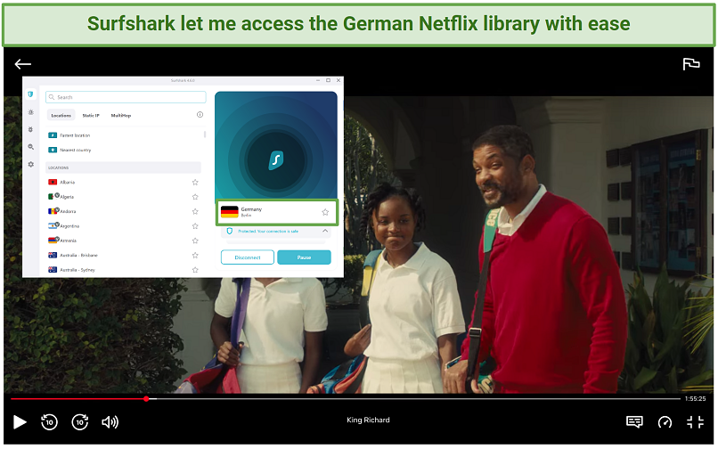 Surfshark unblocking German Netflix