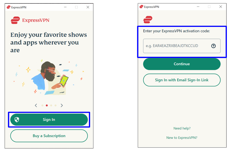 Screenshot showing how the app requests an activation code upon download