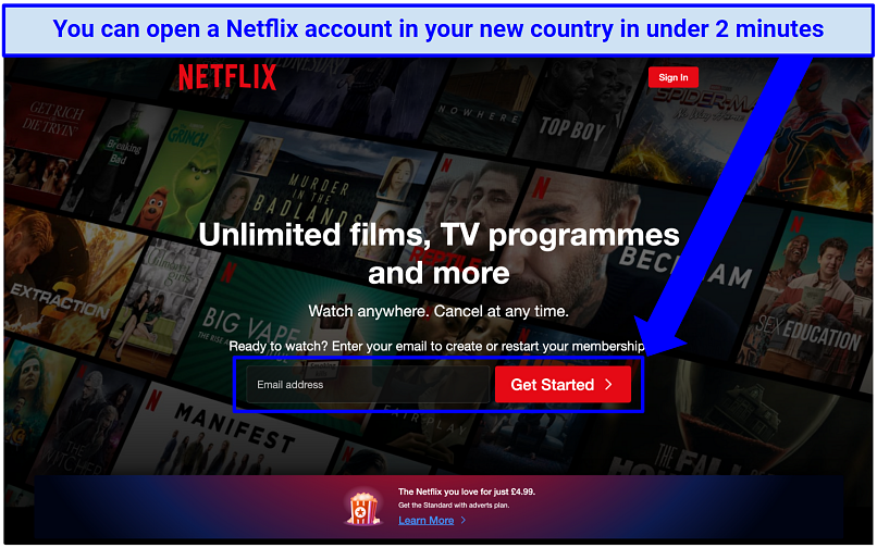 Screenshot showing how to subscribe to Netflix online