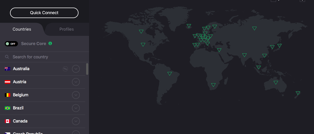 Proton VPN Server Selection Interface