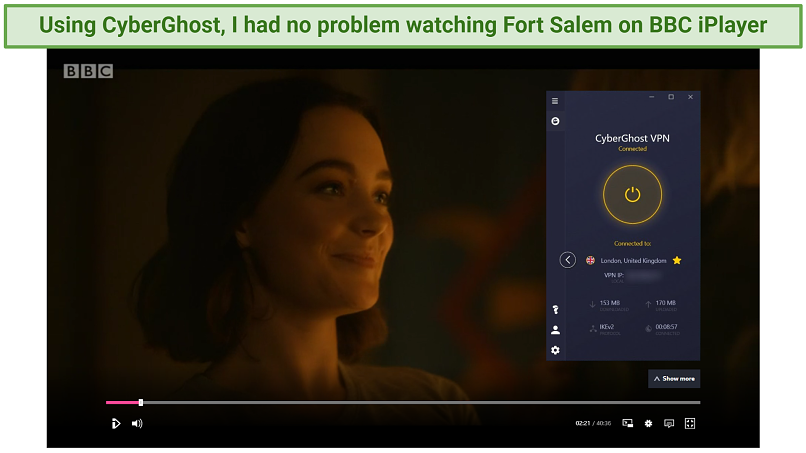 Image of CyberGhost successfully unblocking BBC iPlayer