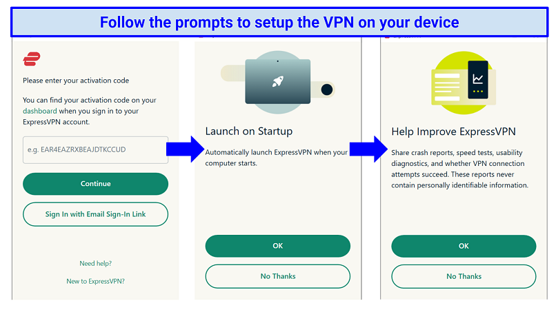 Screenshot of setting up the ExpressVPN desktop app