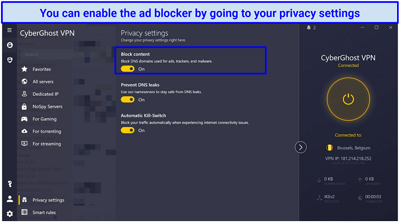 Γραφικό που δείχνει το cyberghost ad-blocker