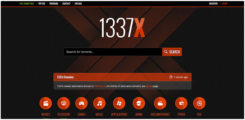 Graphic of the 1337x homepage