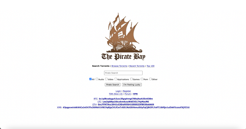 Screenshot of The Pirate Bay