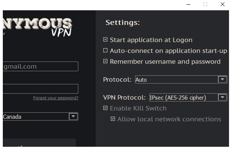 A screenshot from the Anonymous VPN app