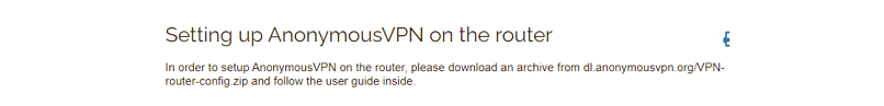 A screenshot of Anonymous VPN's router setup page