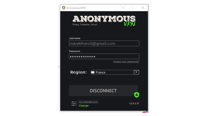 The Anonymous VPN Windows app
