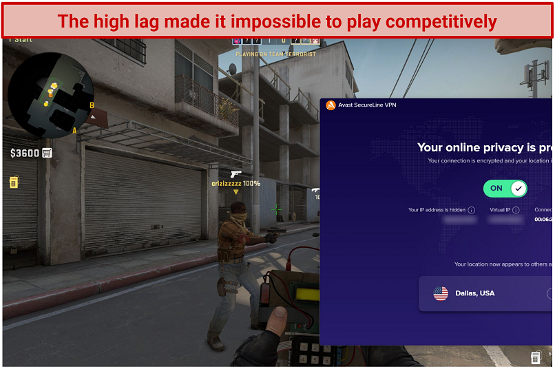 Captura de pantalla de Counter Strike: se juega la ofensiva global mientras está conectado a Avast Secureline VPN