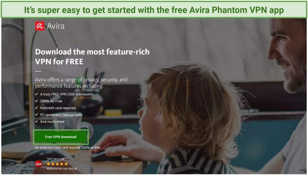 Screenshot of the download page for Avira Phantom's Free Windows app