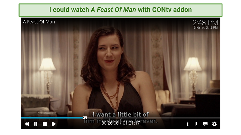 A screenshot showing you can use the CONtv addon to stream in Ultra HD