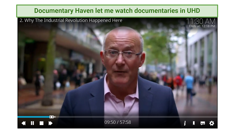 A screenshot showing you can use the Documentary Haven addon to watch documentaries in crystal clear quality.