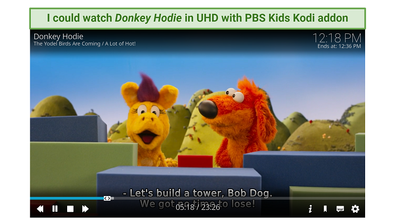 A screenshot showing you can use PBS Kids Kodi addon to watch cartoons and anime in UHD