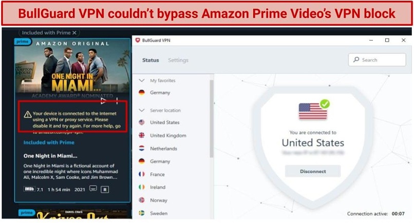 Screenshot of a block message on Amazon Prime Video