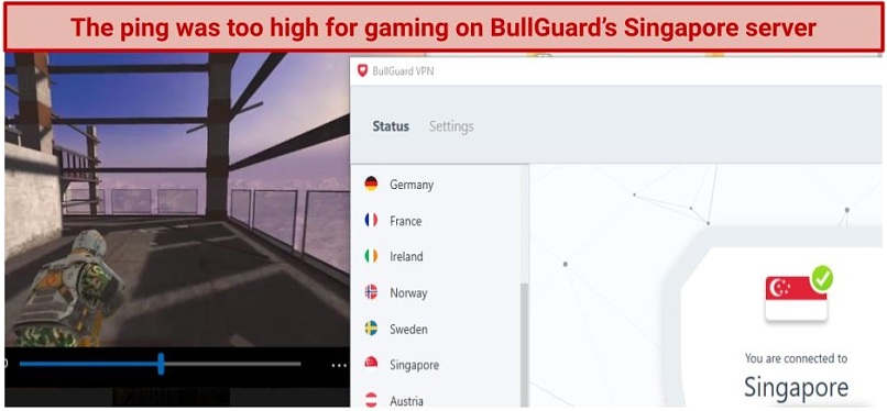 A screenshot of gaming using BullGuard VPN