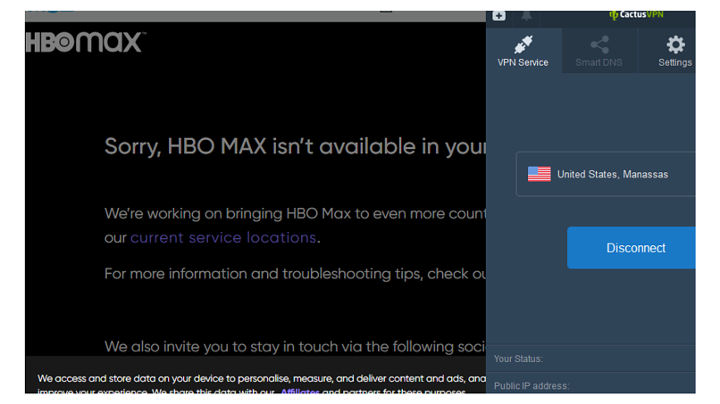 A screenshot of error message from HBO Max