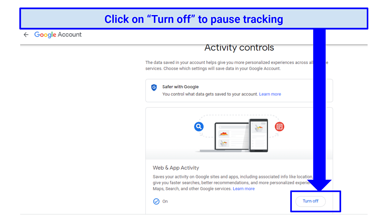 A screenshot of step 1 of turning off Google tracking ability