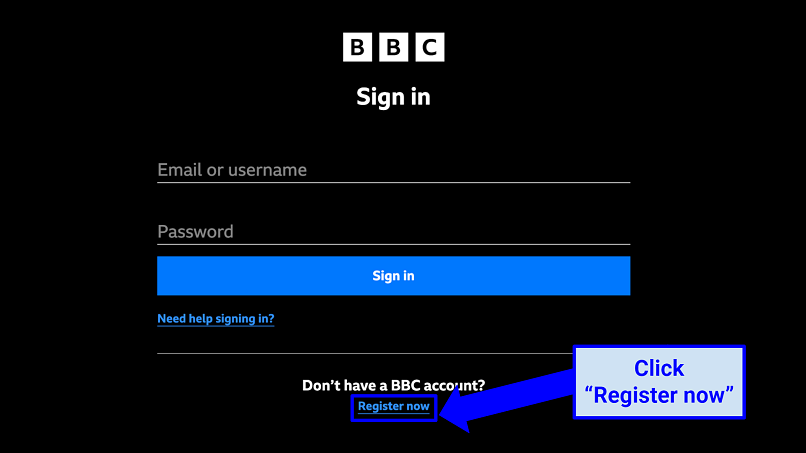 Screenshot showing the iPlayer sign in page, highlighting the 
