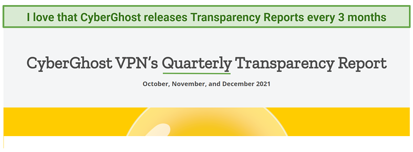 Screenshot of a Transparency Report from the CyberGhost website