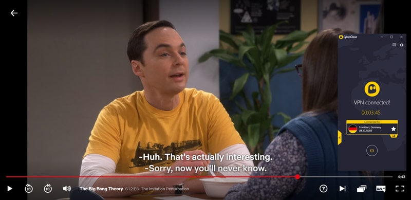 The Big Bang Theory streaming on Netflix with CyberGhost