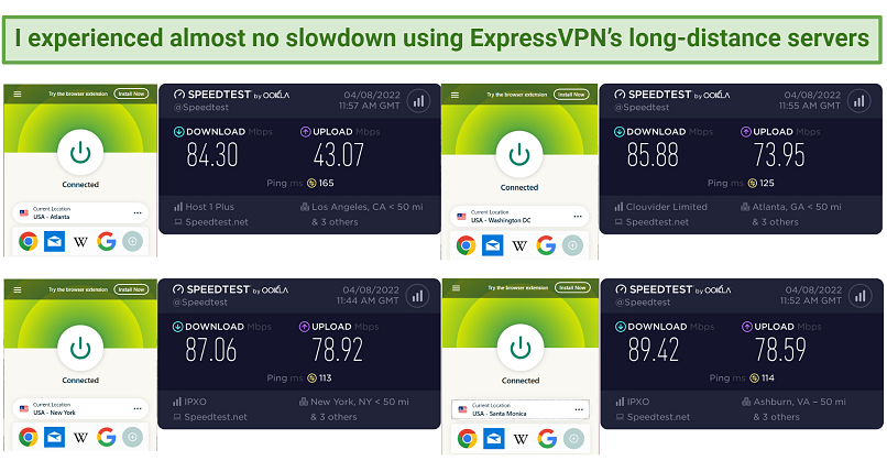Picture of ExpressVPN's fast speeds measured by speedtestcom