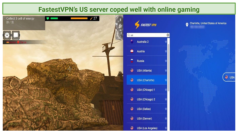 A screenshot showing FastestVPN working with online gaming.