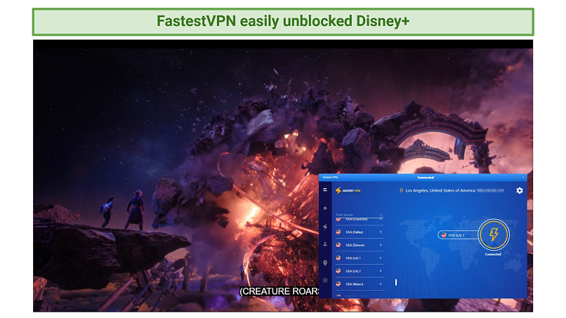 Screenshot of FastestVPN streaming Dr Strange on Disney+ using a US server