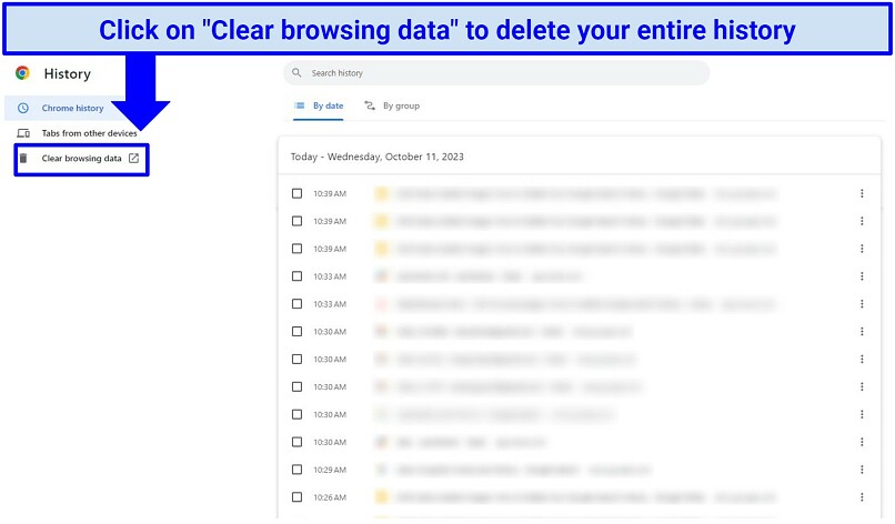 Screenshot showing how to delete your entire browsing history on Google Chrome