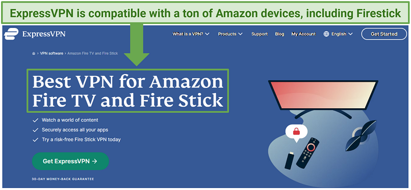 A screenshot showing ExpressVPN has apps for every Amazon device including, Firestick