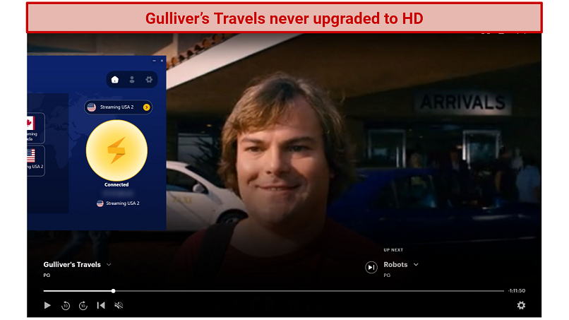 Screenshot of Gulliver's Travels streaming on Hulu player while connected to FastestVPN