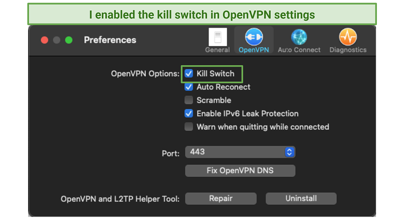 Ipvanish 및 Kill Switch를 보여주는 그래픽