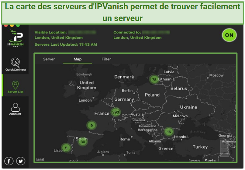 Graphic showing IPVanish and map
