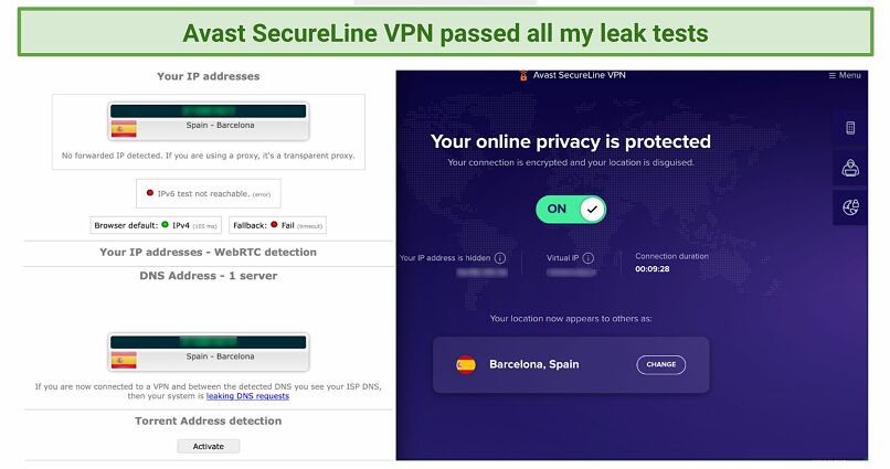 Screenshot of Avast SecureLine VPN's DNS leak test