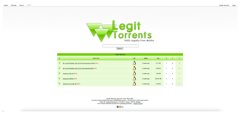 Screenshot showing torrent site Legit Torrents homepage