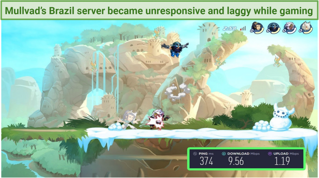 Graphic showing online game on Mullvad VPN's Brazil server