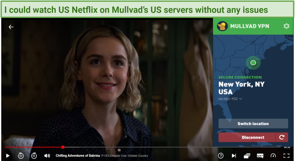 Graphic showing US Netflix on Mullvad VPN