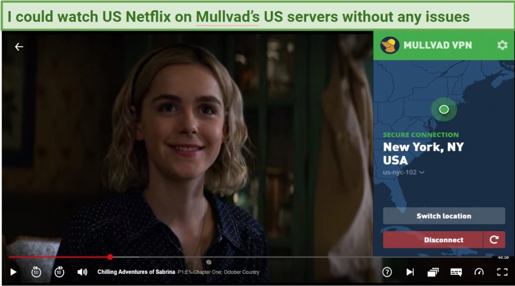 Graphic showing US Netflix on Mullvad VPN